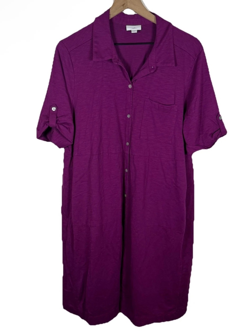 J. Jill Shirt Dress Jersey Stretch Size XL Purple Collared Casual Office Career